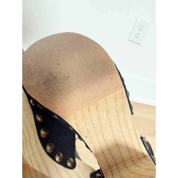 Free People Pasadena Black Suede Wood Ankle Wrap Platform Heel EU37 - Picture 9 of 9